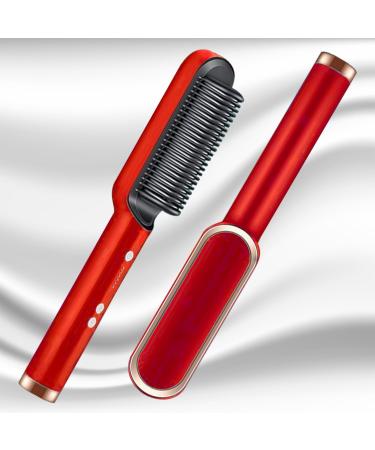 2-in-1 Hair Straightener Brush & Curler - Negative Ion Heated Comb with 5 Temp Settings | Fast Heating Anti-Scald Design (Red) - International Shipping Available - Buy Online on GoSupps.com