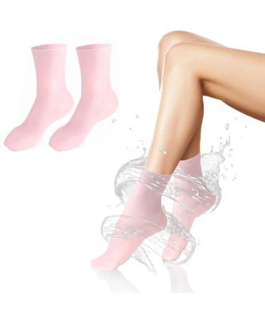 Moisturising Silicone Socks for Women Foot Spa Gel Silicone Socks for Dry Cracked Feet Women & Softening Dry Cracked Feet Rough Skins Pink Anti Slip Aloe Socks Moisturizing Feet (A) Long