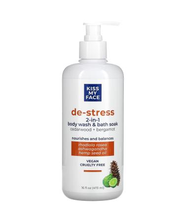 Kiss My Face De-Stress 2-In 1 Body Wash & Bath Soak Cedarwood + Bergamot 16 fl oz (473 ml)