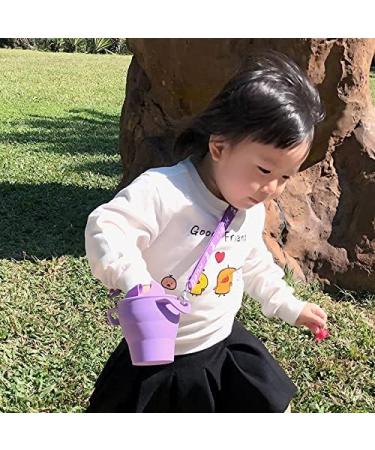 Collapsible Silicone Snack Cup for Kids 3+ | Spill-proof with Lid, Straw, & Strap | Perfect for On-the-Go Snacking | BPA-Free - Purple - Buy Online on GoSupps.com