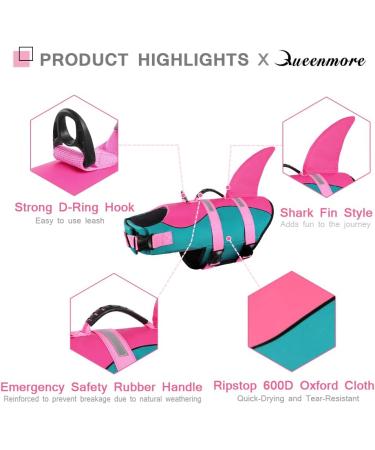Queenmore Adjustable Dog Life Jacket - High Buoyancy Ripstop Vest for Medium Dogs | Durable Rescue Handle | Peacock Shark Design - Buy Online on GoSupps.com