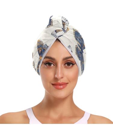 Butterflys Hair Towel 2 Pack Super Absorbent Hair Drying Towel Quick Dry Hair Turbans Head Towel with Button Twisty Wrap for Women Girls