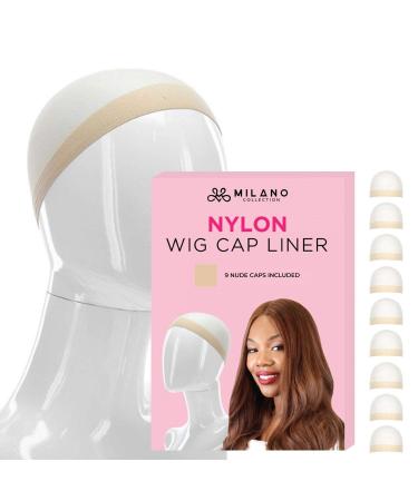 Milano Collection Wig Caps for Women | Premium Breathable, Stretchable, Nylon Bald Wig Cap Liner Stocking for Wigs and Lace Front Wigs, Hair Cap, Nude, 1 Pack of 9 Caps, 9 Count 9 Count, Nude