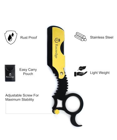 Professional Straight Razor for Men | Black Gold Finger Barber Shaving Razors with 10 Single Edge Blades | International Shipping - Buy Online on GoSupps.com