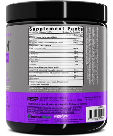 RSP Nutrition AminoLean MAX Pre Workout - Intense Energy, Massive Pumps & Laser Focus - Passion Fruit Punch - 25 Servings - Buy Online on GoSupps.com
