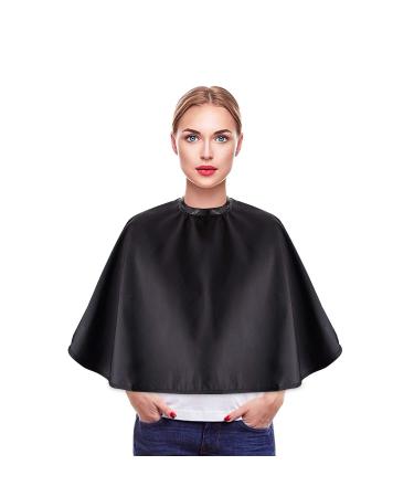 Noverlife Black Makeup Cape, Chemical & Water Proof Beauty Salon Shorty Smock for Clients, Lightweight Comb-out Beard Apron Shortie Makeup Bib Styling Shampoo Cape for Makeup Artist Beautician