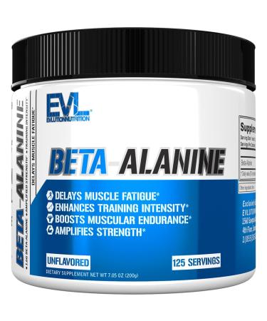 Evlution Nutrition Beta-Alanine - Supports Muscle Endurance Intense Training & Strength - 1.6g Pure Beta-Alanine Per Serving - Recovery - Dietary Supplement - Unflavored Powder - 125 Servings