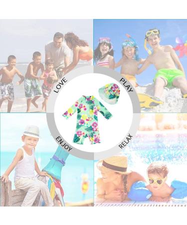 UPF 50+ Baby Girl One Piece Swimsuit with Sun Hat and Sun Protection | Green Flower | 9-12 Months - Buy Online on GoSupps.com