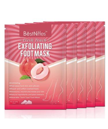 Foot Mask Peeling 5 Pack,Peach Soft Callus Peeling Dead Skin Remover Exfoliating Socks Dry Rough Heels Treatment Beauty Feet Mask Natural (peach) (peach)