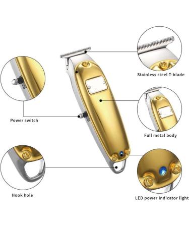 All-Metal Cord/Cordless Hair Trimmer with T-Blade Detailer - USB Charge 1400mAh High Speed Motor Gold Color - Premium Hair Care & Styling - Buy Online on GoSupps.com