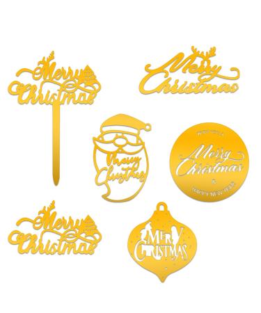 ALLY-MAGIC Christmas Cake Decorations 6Pcs Acrylic Merry Christmas Cake Toppers Santa Elk Christmas Tree Cupcake Toppers for Christmas Party Decorations Cake Supplies Y6-YKLSDZS