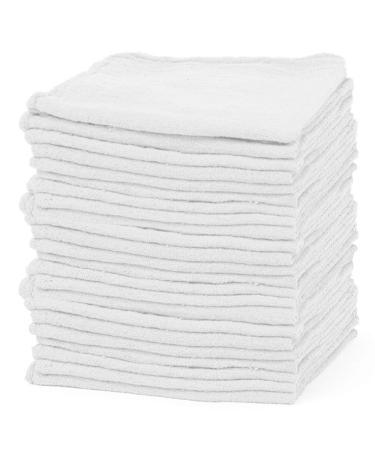 TALVANIA Shop Towels  Pack of 50 Reusable Cleaning Rags  Durable Quality Cotton Towel  Shop Rags 13" x 13" Machine Washable  Suitable for All Purposes (White)
