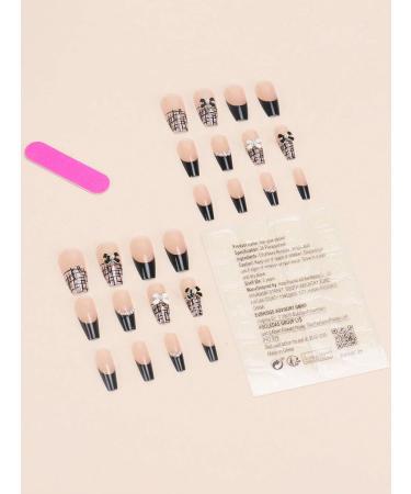 24pcs French Bowknot Coffin Fake Nail Bowknot 3D Press on Nails Bowknot Black Nails Luxurious Nails Acrylic Nails Fake Nails For Women Girls - Buy Online on GoSupps.com