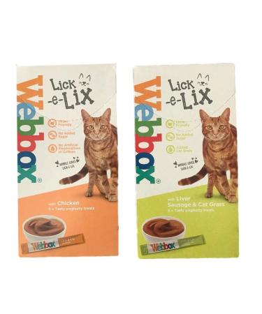 Webbox Cat Treat Lick e Lix 2 Flavour Bundle - Chicken and Liver Sausage & Cat Grass 5 x 15g per box (one box of each) - Buy Online on GoSupps.com