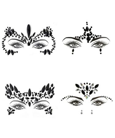 Black Glitter Rhinestone Stickers for Makeup Eye Body Face Gems Jewels Halloween Self-Adhesive Crystal Diamonds Temporary Stickers DIY for Party Festival Accessory and Nail Art Decorations
