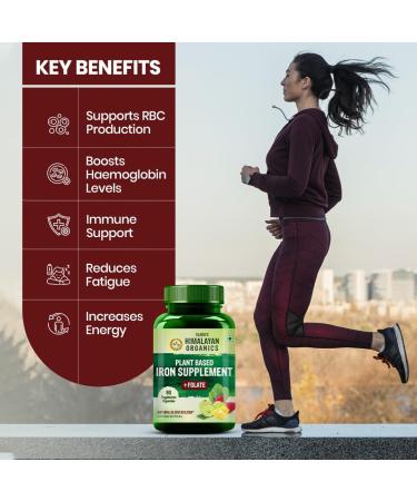 HIMALAYAN ORGANICS Organics Plant Based Iron Supplement with Folate | Improved Hemoglobin & Oxygen Capacity | Stomach Friendly | Boost Energy (90 Capsules) - Buy Online on GoSupps.com