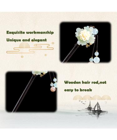 2pcs Chinese Traditional Flower Hair Sticks - Retro Wooden Hairpin with Tassel (Style A) - Buy Online on GoSupps.com