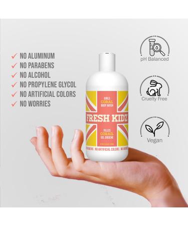 Fresh Kidz Body Wash 16.9 fl.oz. and 2 Roll-On Deodorants 1.86 fl.oz. for Kids and Teens - Girls Coral Set - Buy Online on GoSupps.com