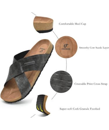 COFACE Men's Leather Flat Sandals - Fashion Cork Beach Slides with Arch Support in Grey - Size 7.5 - Buy Online on GoSupps.com