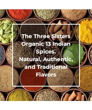 Organic Indian Spices Set | 13 Pc. Three Sisters | Authentic Traditional Flavors - Turmeric, Cumin, Cardamom, Garam Masala, Coriander | Cookbook Essential - Buy Online on GoSupps.com