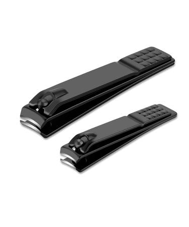Dinghaole Nail Clippers Set 2 Piece Sharp Sturdy Stainless Steel Flat Cut Nail Clippers with Nail File for Fingernails and Toenails (Black)