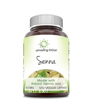 Amazing India Senna (Made with Organic Senna) 500 mg 120 Veggie Capsules (Non-GMO Gluten Free) - Raw Vegan-Plant-Based Nutrition Promotes Regularity Digestive Health Detoxification