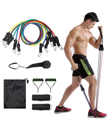 Bodylastics Resistance Bands Skin-Friendly Exercise Bands 11PCS Workout Fitness Set with 5 Fitness Tubes for Strength Training Yoga Pilates Stretching Non-Latex Elastic Band