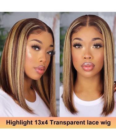 Weiqi 13x4 Highlight Bob Wig Human Hair | Ombre 4/27 Lace Front Wig for Women | Pre Plucked 12 Inch Honey Blonde HD Lace Wig - Buy Online on GoSupps.com