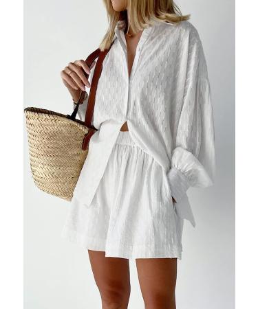HAPCOPE Women's Oversized Long Puff Sleeve Blouse Shirt & Shorts Set - X-Large White - Buy Online on GoSupps.com