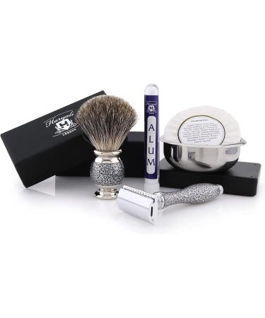 Old-School Complete Shaving Set for Men | Pure Black Badger Brush DE Safety Razor Engraved Bowl & Soap - International Shipping Available - Buy Online on GoSupps.com