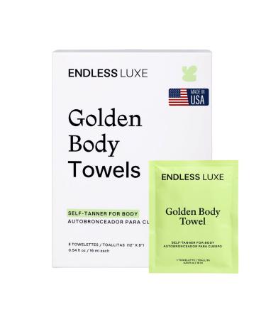 Endless Luxe Golden Body Towels Self-Tanning Towelettes (8 Count) | Medium Natural Tan Hydrating with Hyaluronic Acid & Vitamin E | Vegan Streak-Free Made in USA