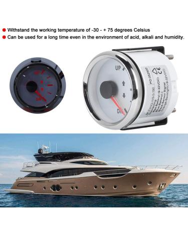 Boat Trim Gauge - 52mm Stainless Steel UP-DN Indicator | 0-190 Ohm Signal | Red Backlight | White Dial Silver Frame - International Shipping Available - Buy Online on GoSupps.com