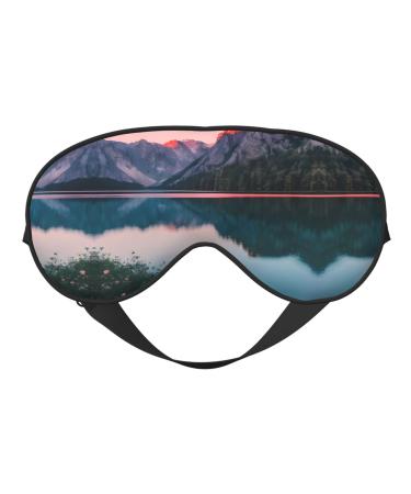 Lake and Sunset Print Unisex Sleeping Eye Mask Soft Comfortable Light-Blocking Eye Mask Black