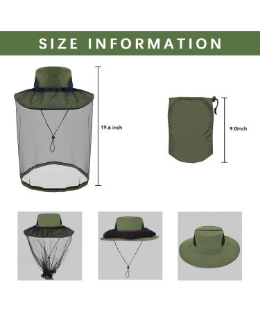 Midge Head Net Hat Grey Nylon Mosquito Head Net with Hat Portable Face Net Mesh with Hat for Outdoor Hiking Camping Climbing Fishing and Walking Green - Buy Online on GoSupps.com