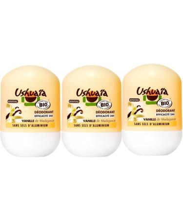 Ushuaïa - Women's Deodorant Roll-on Polynesia Organic Vanilla Scent 24h Effectiveness - 50 ml - Pack of 3