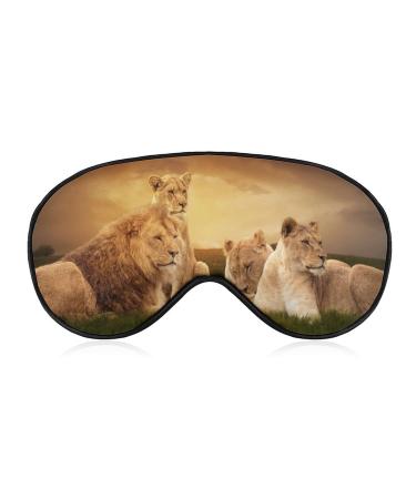 African Lions and Sunset Sleep Mask Eye Cover for Sleeping Blindfold with Adjustable Strap Blocks Light Night Travel Nap for Men Women