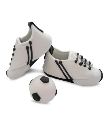 Bombasei handmade fondant decorations football & shoes in black and white with laces & seams as a detail 107g football tortendeco for birthdays & for giving away white black