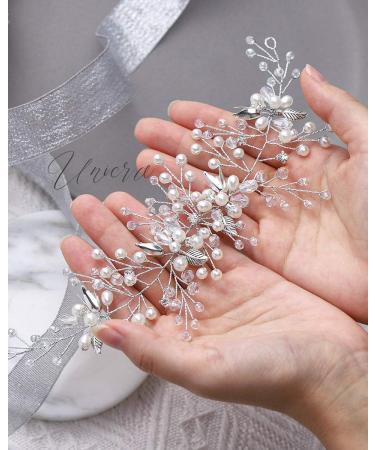 Unicra Bridal Wedding Hair Vine - Silver Crystal Headband & Flower Pearl Hair Accessories for Women & Girls - Buy Online on GoSupps.com