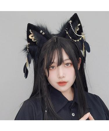 hgnxa Furry Foxes Ears Cats Girls Cosplays Hair Accessories Cute Plush Ear Headband Feathers l Decorations Role Playing Black - Buy Online on GoSupps.com
