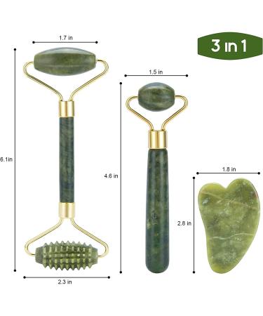 3 in 1 Jade Roller & Gua Sha Set - Natural Jade Facial Massager with Textured Roller Anti Aging Skincare Tools for Face Eye Neck Massage Promote Serum Absorption Bester Gift for Women & Men - Buy Online on GoSupps.com