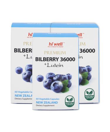 (Pack of 3) Hi Well Premium Bilberry 36000 + Lutein 60Vegtarian Capsules