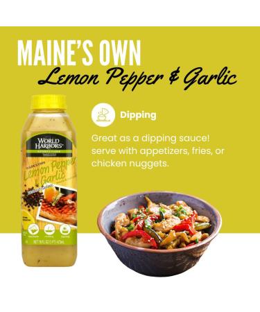 World Harbors Lemon Pepper Garlic Sauce & Marinade, Made in Maine, Ideal for Chicken Wings, Seafood, Grilled Meats, Salads, Stir-Fries, Sandwiches, Salads, Garnish Dipping Sauce 16 oz (Pack of 1) - Buy Online on GoSupps.com