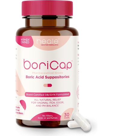 BoriCap Boric Acid Suppositories - 30 Count, 600mg - Restores pH and Normal Vaginal Health - Feminine Hygiene Products for Vaginal Odor & Discomfort - Suppository Made Without Dyes or Fillers 30 Count (Pack of 1)