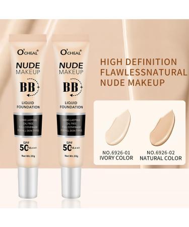 O'CHEAL BB Cream with SPF 50+ | Full Coverage Tinted Moisturizer with Buildable Concealer Powder Foundation Oil-Free Hydrating & Matte Finish | Vegan Cruelty-Free for All Skin Types(Natural) Nature - Buy Online on GoSupps.com