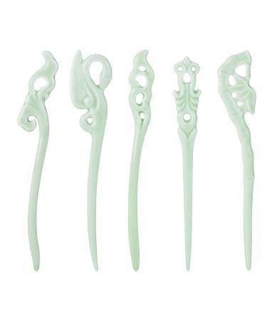 5 Pack Vintage Retro Ancient Chinese Japanese Aqua Green Ceramics Stone Hair Sticks Chopsticks for Hair Pins Picks Carved Long Horn Fork Hairpins Clips Barrettes for Bun Chignon Thick Hair - Buy Online on GoSupps.com