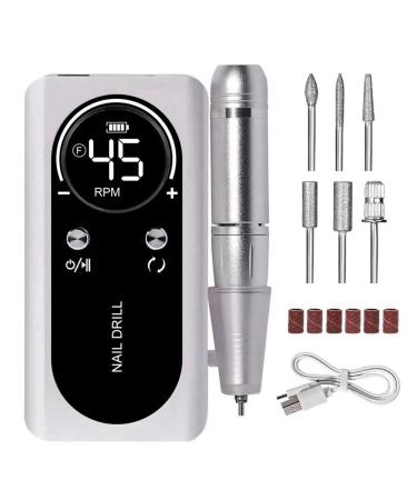 Marran 45000RPM Portable Electric Nail Drill Low Noise Rechargeable Nail Sander for Manicure Salon Tool White