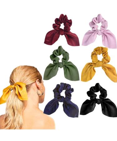 Lurrose 6pcs Bow Hair Ties Bunny Ears Elastic Solid Color Stylish Hair Band for Women