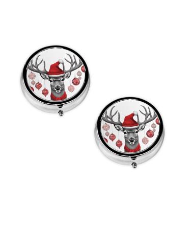 Funny Christmas Moose Printed Mini Round Pill Box Pill Box 3 Compartment Medicine Pill Case Pill Organizer Travel Pillbox Portable Pill Box for Pocket Home Office Use
