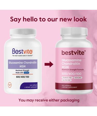 BESTVITE Glucosamine Chondroitin MSM 500/400/100 per Capsule (240 Capsules) with Patented OptiMSM - Maximum Strength Formula for Joint Support - No Stearates - Gluten Free - Non GMO 1 Count (Pack of 240) - Buy Online on GoSupps.com