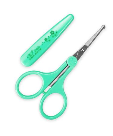 Humbee, Stainless Steel Hair Grooming and Trimming Scissors Set, For Facial Hair, Nose Hair, Eyebrow Scissors, Eyelash Scissors, Mustache, and Beard (Safety Edge, Green Long Cap) Safety Edge Green Long Cap